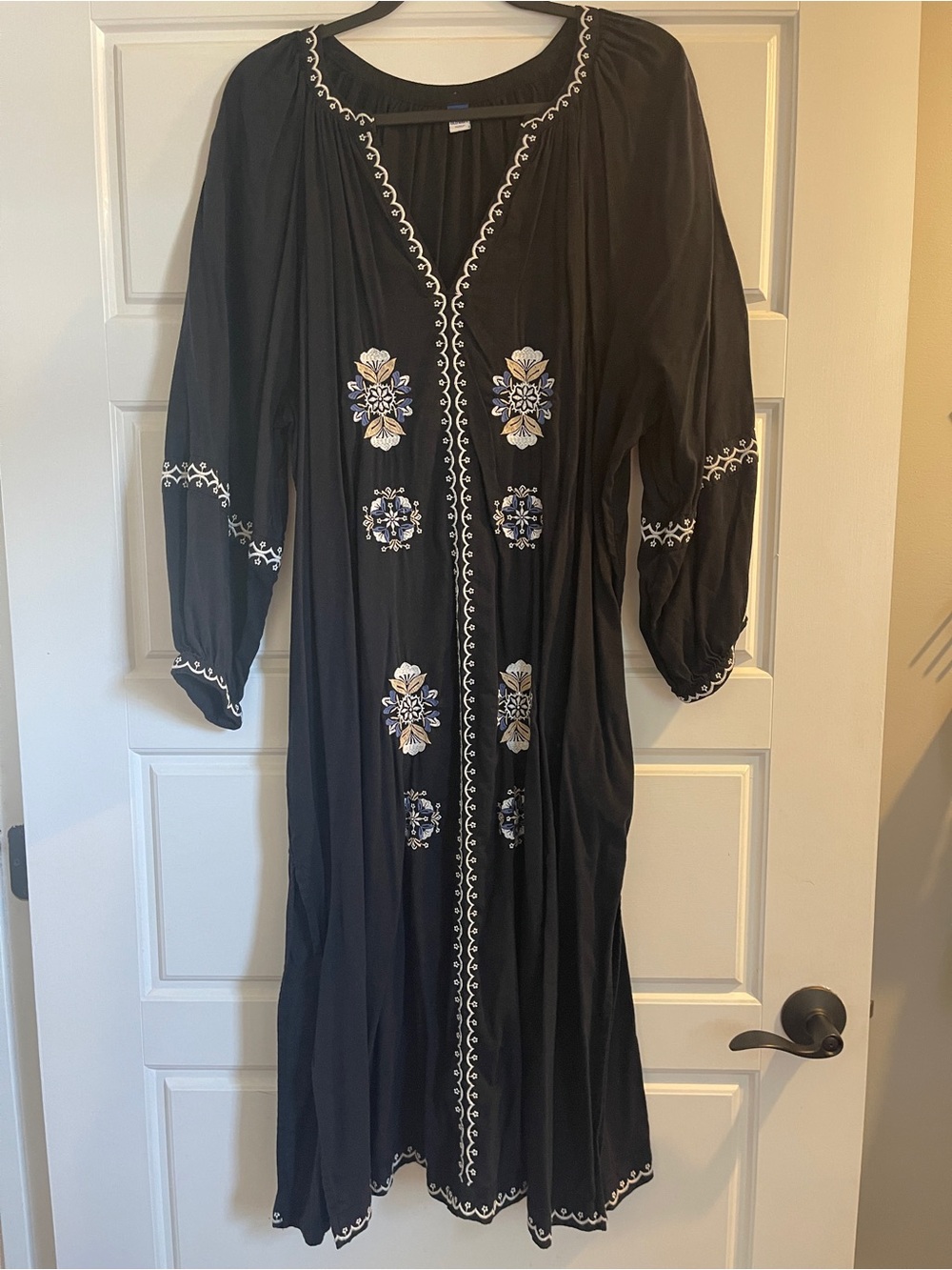 Old Navy Black Midi Dress with Floral Embroidery